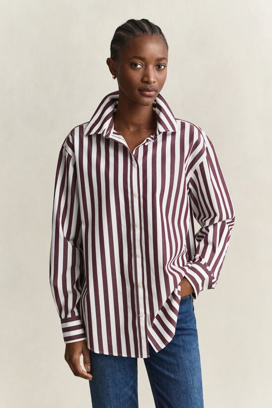 Chemise d&eacute;contract&eacute;e en popeline &agrave; rayures