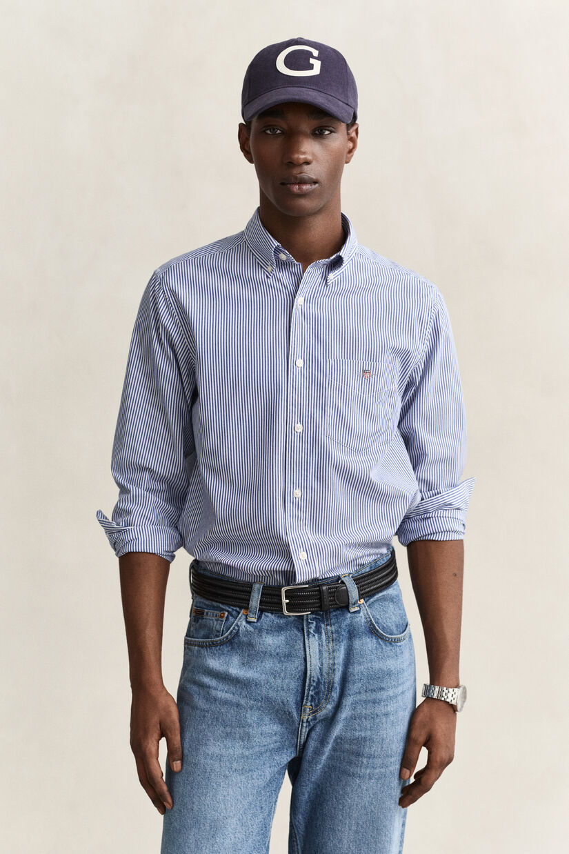 Chemise regular en popeline &agrave; rayures classique