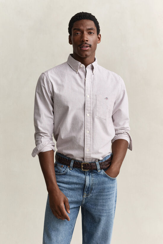 Chemise en coton Oxford regular classique &agrave; rayures