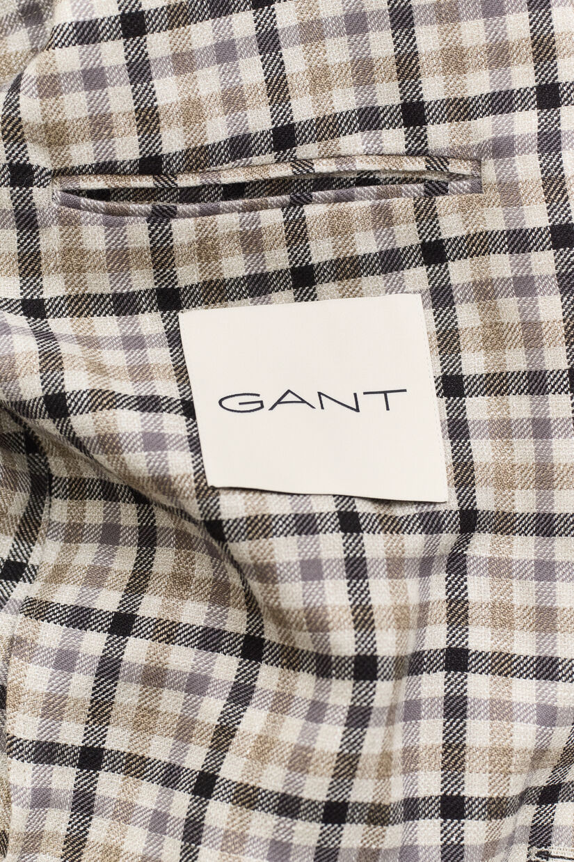 Veste blazer en lin et laine &agrave; carreaux