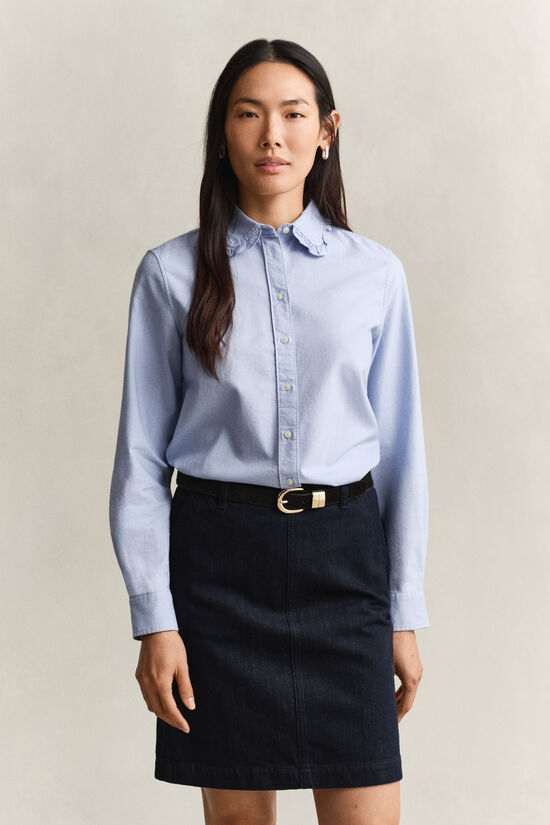 Chemise en coton Oxford classique &agrave; volants