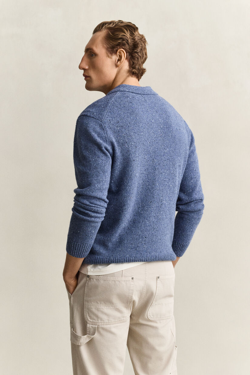 Pull fa&ccedil;on polo en laine mouchet&eacute;e m&eacute;lang&eacute;e
