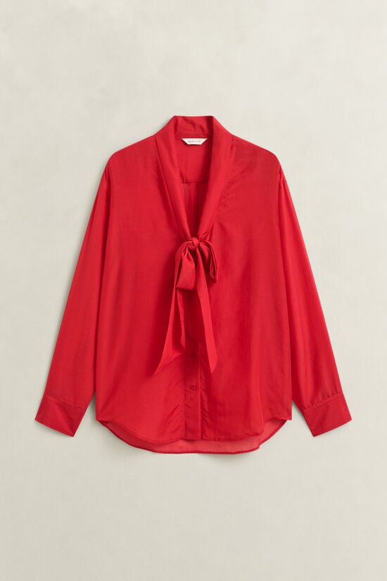 Chemise en coton et soie avec n&oelig;ud lavalli&egrave;re