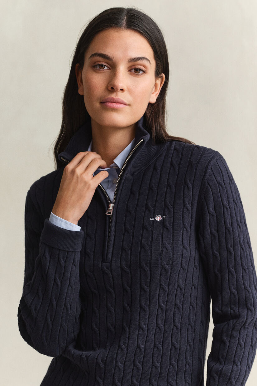 Pull &agrave; demi-zip en maille torsad&eacute;e extensible