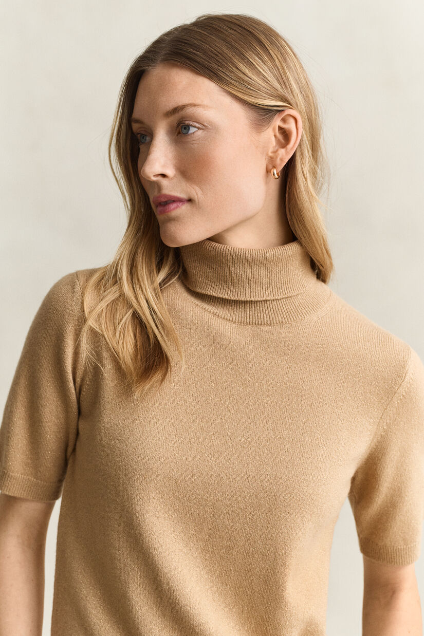 Pull col roul&eacute; en laine m&eacute;lang&eacute;e m&eacute;tallis&eacute;e