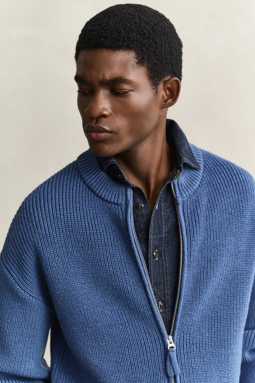 Cardigan zipp&eacute; en laine c&ocirc;tel&eacute;e