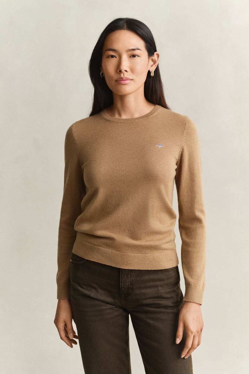 Pull col rond en laine et coton
