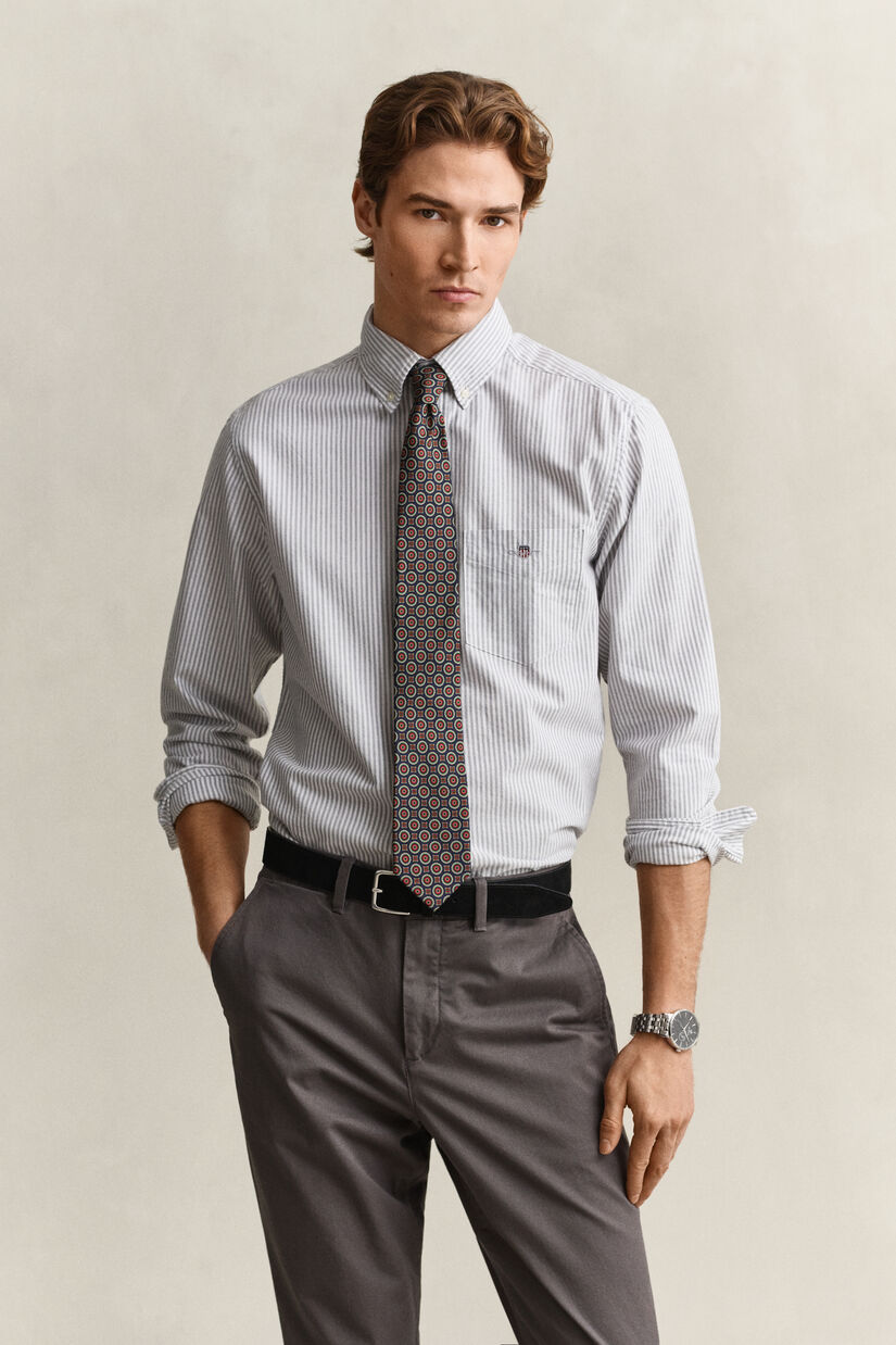 Chemise en coton Oxford regular classique &agrave; rayures