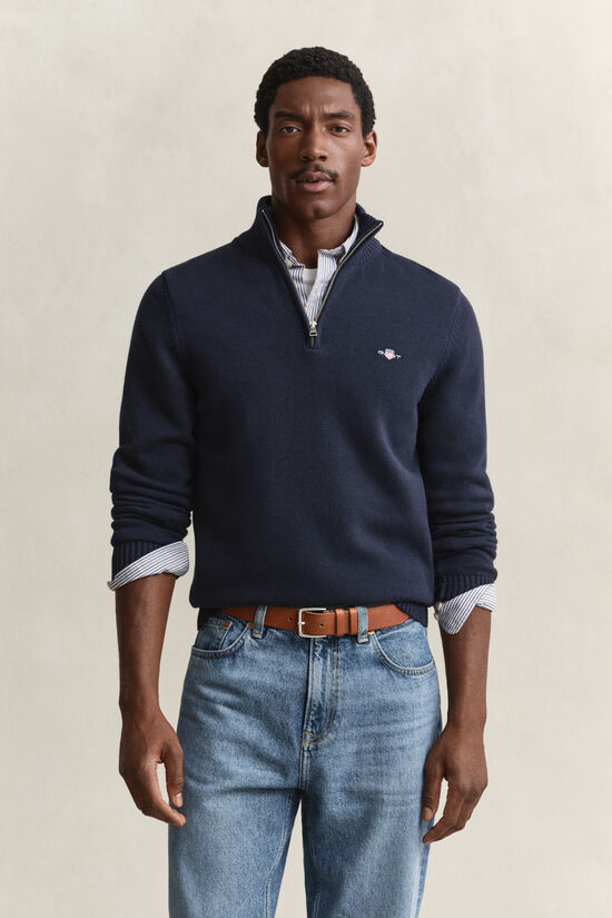 Pull en coton d&eacute;contract&eacute; &agrave; demi-zip