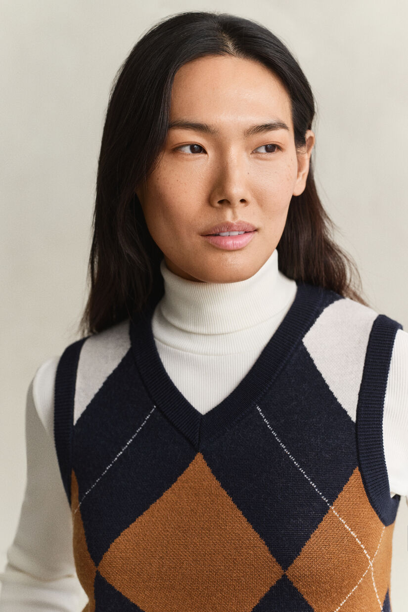 Pull sans manches en laine tricot&eacute;e avec motif argyle