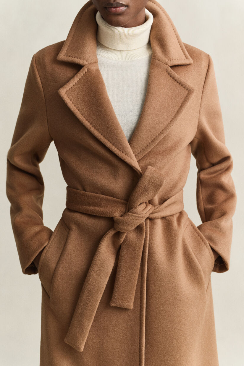 Manteau en laine m&eacute;lang&eacute;e avec ceinture