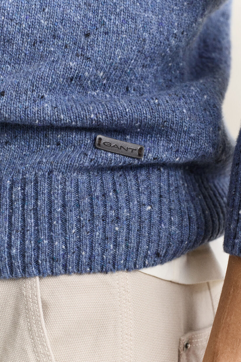 Pull fa&ccedil;on polo en laine mouchet&eacute;e m&eacute;lang&eacute;e