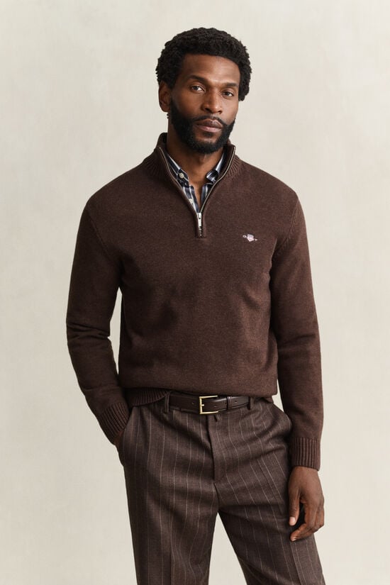 Pull en coton d&eacute;contract&eacute; &agrave; demi-zip