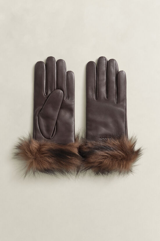 Gants en cuir avec poignets en peau lain&eacute;e